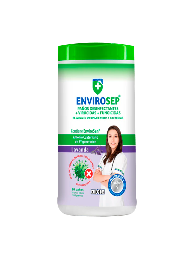 Paños Húmedos Desinfectantes Lavanda ENVIROSEP Tubo de 80 Paños 595 gramos