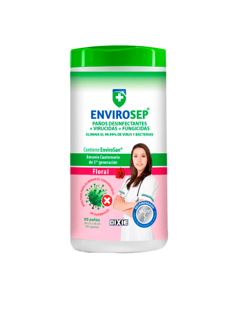 Paños Húmedos Desinfectantes Floral ENVIROSEP Tubo de 80 Paños 595 gramos 